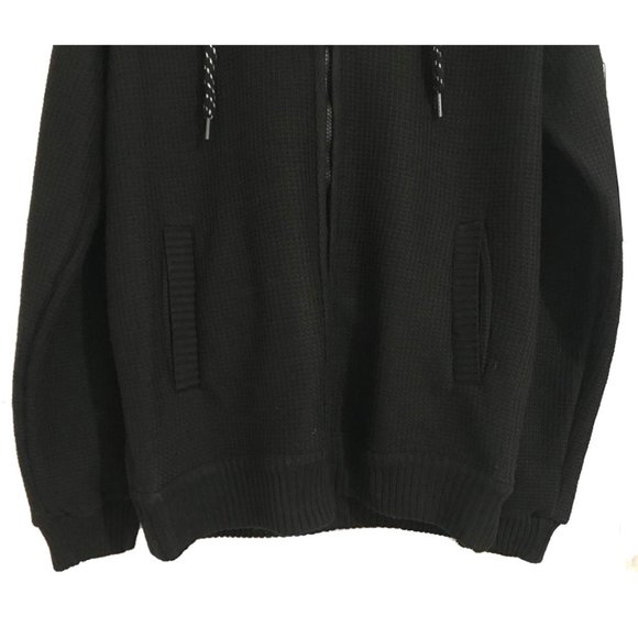 Men's Winter Quilted Fur-Lined Full-Zip Warm Sweater Hoodie Jacket, Black, L - Picture 6 of 10